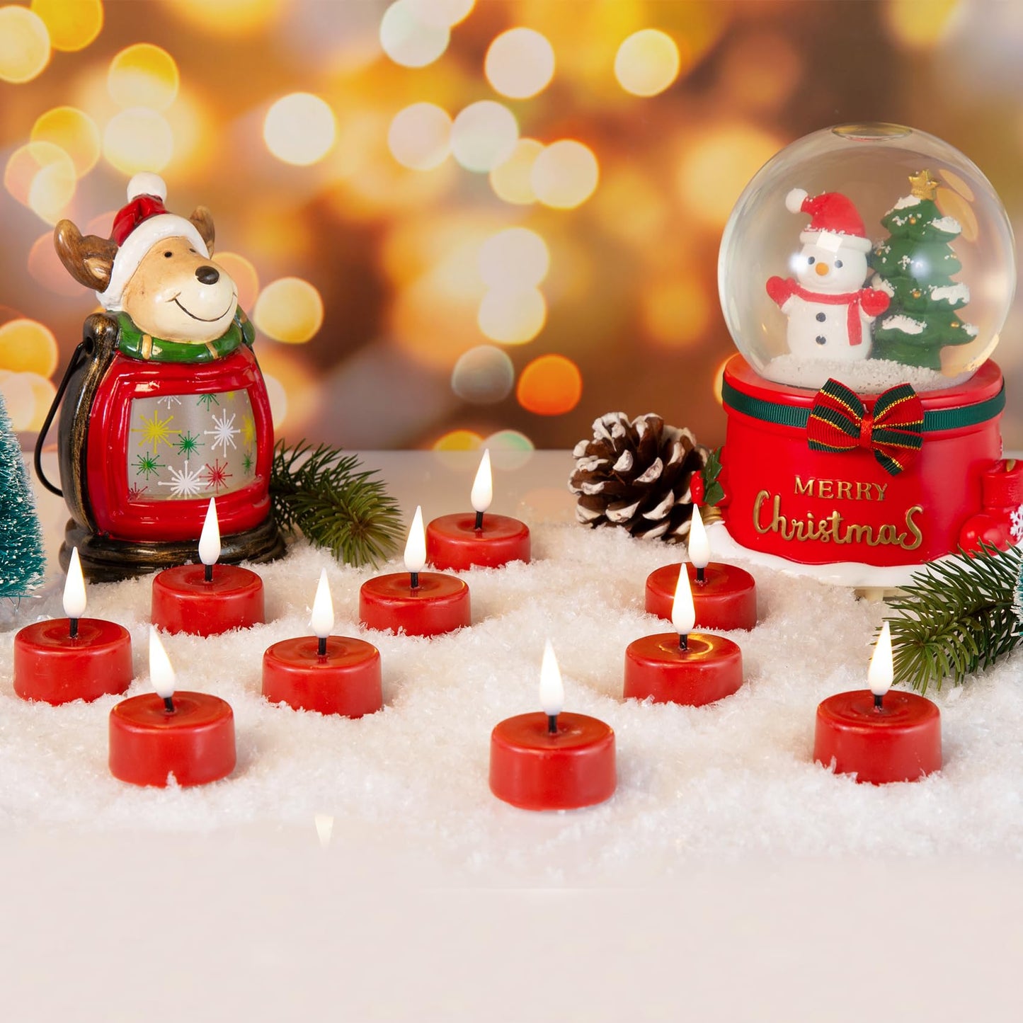 Eywamage Red Flameless Tealights with Remote Batteries, Flickering Real Wax LED Tea Votive Candles Proposal Decor Set of 10