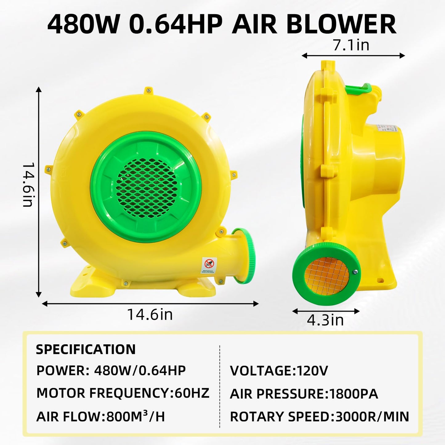 GONFLABLE 480w+950w Air Blower for Inflatable Spray Paint Booth, Perfect for Inflatable Bounce House, Bouncy Castle, Jumper, Water Slid, Blower Corded