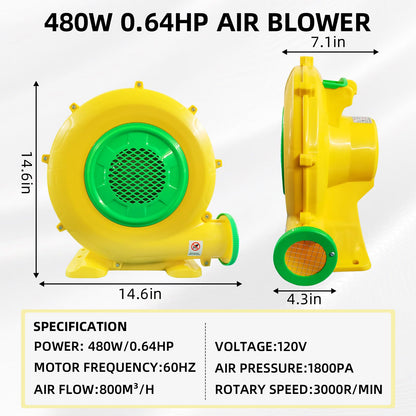 GONFLABLE 480w+950w Air Blower for Inflatable Spray Paint Booth, Perfect for Inflatable Bounce House, Bouncy Castle, Jumper, Water Slid, Blower Corded