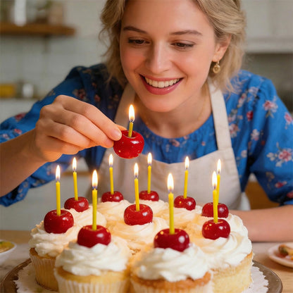 12 Pcs Cherry Birthday Candles Decorations, Handmade Beeswax Cake Candle with Cotton Wicks, Cute Red Fruit-Shaped Candles for Party, Wedding, Cupcakes & Celebrations