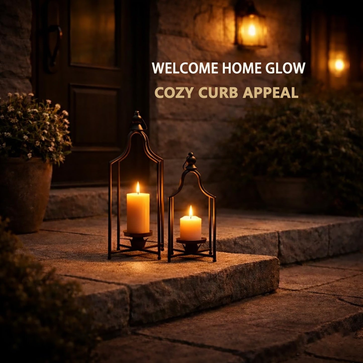 12.5" & 16.5" Timeless Cozy Decorative Lanterns Set of 2, Handcrafted Metal Iron Candle Holders, Farmhouse Elegance Fireplace Mantel Table Festive Gatherings Decor (Matte Black)