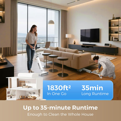 HABIUBIU Wet Dry Vacuum Cleaner, 23KPa Vacuum and Mop Combo, 180° Lay-Flat Design with Edge Cleaning, Self-Cleaning Vacuum Mop for Hard Floors, Up to 35 Min Runtime, LED Display & Voice Prompts