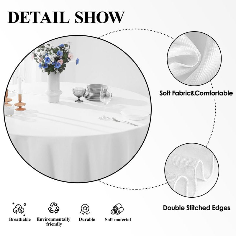 Aocoz Round Tablecloth 120 Inch 10 Pack White Tablecloths Washable Decorative Linen Polyester Table Clothes Cover for Dining Table Banquets Buffet Parties and Wedding