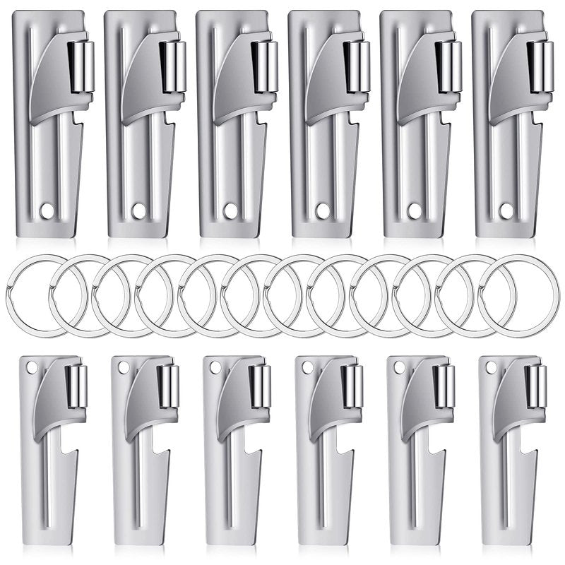 P-38 and P-51 Military Style Can Openers with Key Rings Stainless Steel Camping Can Opener Portable for Kitchen Travel Camping Survival(12 Set)
