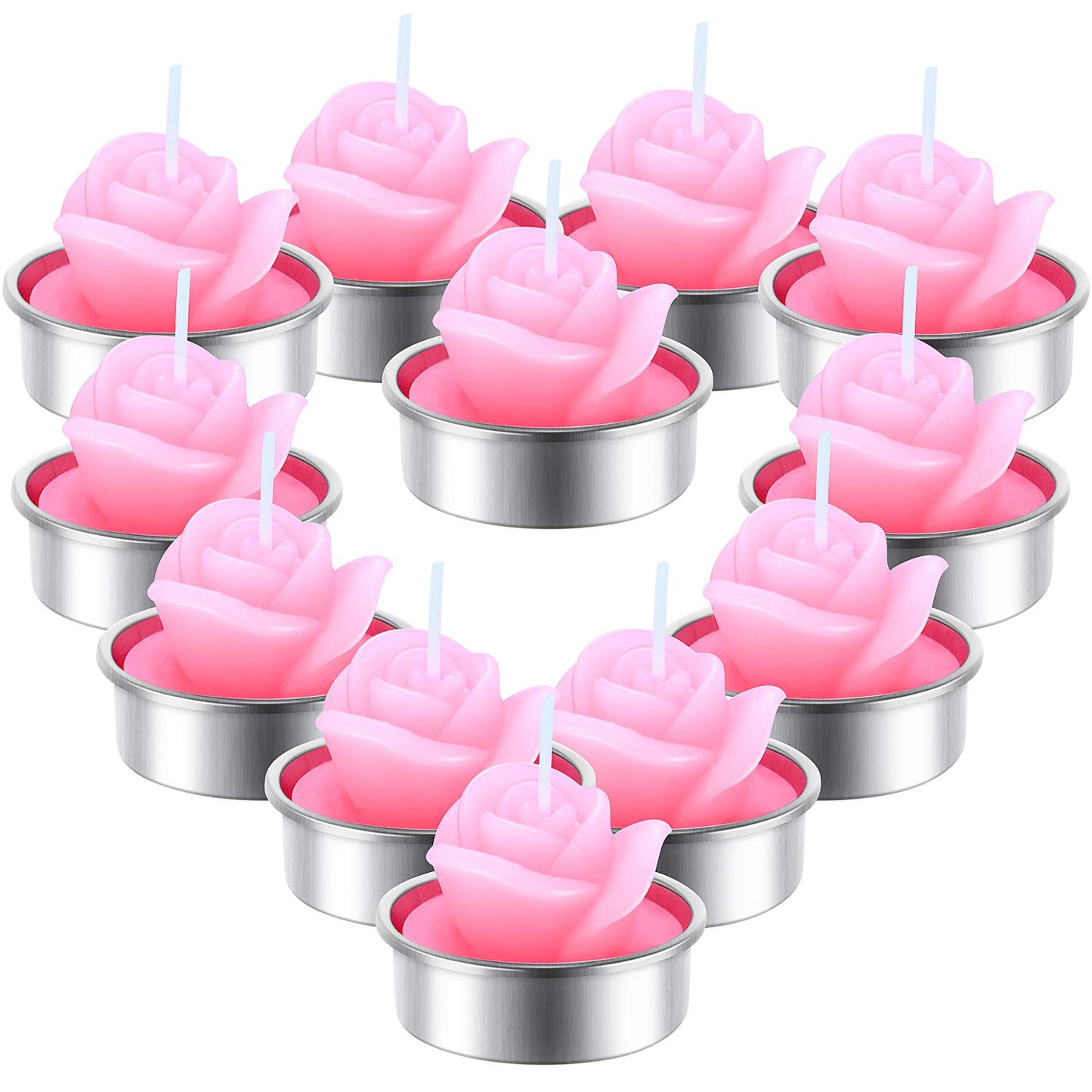 TecUnite 12 Pieces Rose Tealight Candles Handmade Delicate Rose Flower Candles for Valentines Spa Party Wedding Gift Home Decor(Pink)