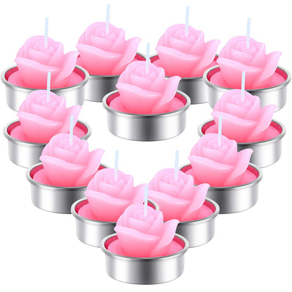 TecUnite 12 Pieces Rose Tealight Candles Handmade Delicate Rose Flower Candles for Valentines Spa Party Wedding Gift Home Decor(Pink)