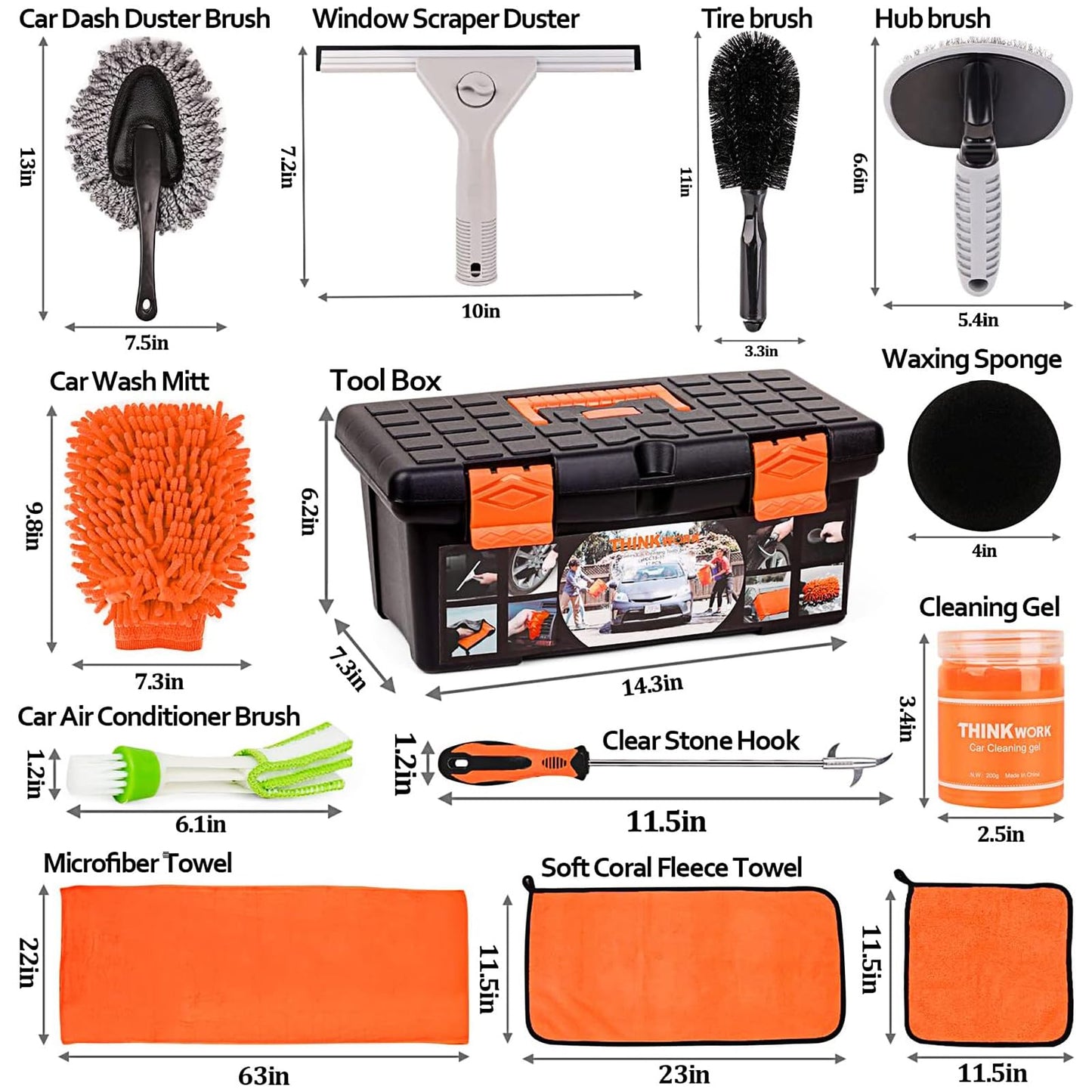 THINKWORK Car Cleaning Kit, Car Washing Kits for Vehicles, Car Detailing Kit Suitable for Small and Medium Vehicles Such As Cars, Trucks, Suvs(17pcs)