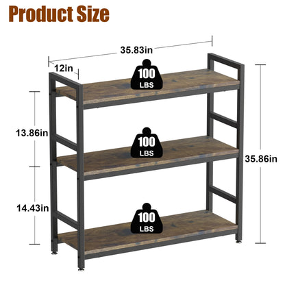 KOSEOO 3-Tier Industrial Bookshelf, 36" Rustic Open Bookcase with Heavy-Duty Metal Frame, Versatile 3-Shelf Storage Rack for Living Room, Bedroom & Home Office, Easy Assembly Display Shelf