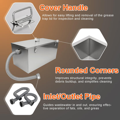 25lbs Commercial Grease Trap for Home Restaurants Under Sink, Stainless Steel Interceptor