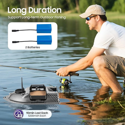 Bait Boat RC Fishing Bait Boat with GPS Positioning Auto-Return System with 16 Positioning Points 600M Range 4.4LBS Loading Capacity Dual 5200mAh Batteries and Carrying Bag for Fishing