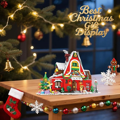 Christmas Family House Building Set Toy - Lego-Compatible Building Blocks Christmas Santa’s Visit Holiday House Winter Village with Xmas Tree Post Box Gift Idea Festive Home Décor for Kids Adults