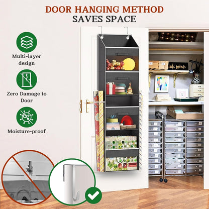 Skiennix Over Door Wrapping Paper Organizer - 3 Removable Drawers & Side Pockets | Christmas Gift Wrap Storage