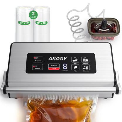 95Kpa Vacuum Sealer Machine，Upgraded Commercial Food Vacuum Sealer, 14-in-1 Functions & Double Heat Seal, Stainless Steel, Large Icons,130W Dual Pumps(25L/Min Suction), Widened Easy-Lock Handle