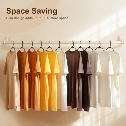 HOUSE DAY Plastic Hangers - 50 Pack Black Non-Slip Clothes Hangers for Space-Saving Closet Organization