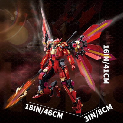 Red Mecha Building Set 511 Pieces Winged Robot Action Figure with Halberd Weapon Fully Articulated Warrior Construction Toy Collectible Anime Model Kit Gift for Adults Teens