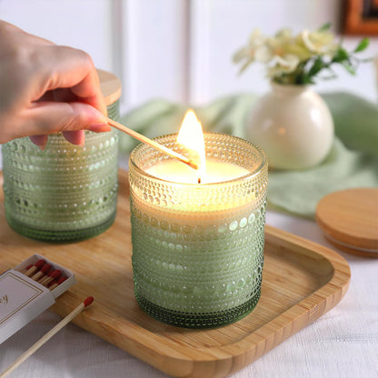 DARJEN 12 Pack Green Candle Jars for Making Candles- 8 OZ Empty Glass Candle Making Jars with Bamboo Lids and Labels, Candle Containers Candle Making Jars for DIY Gifts