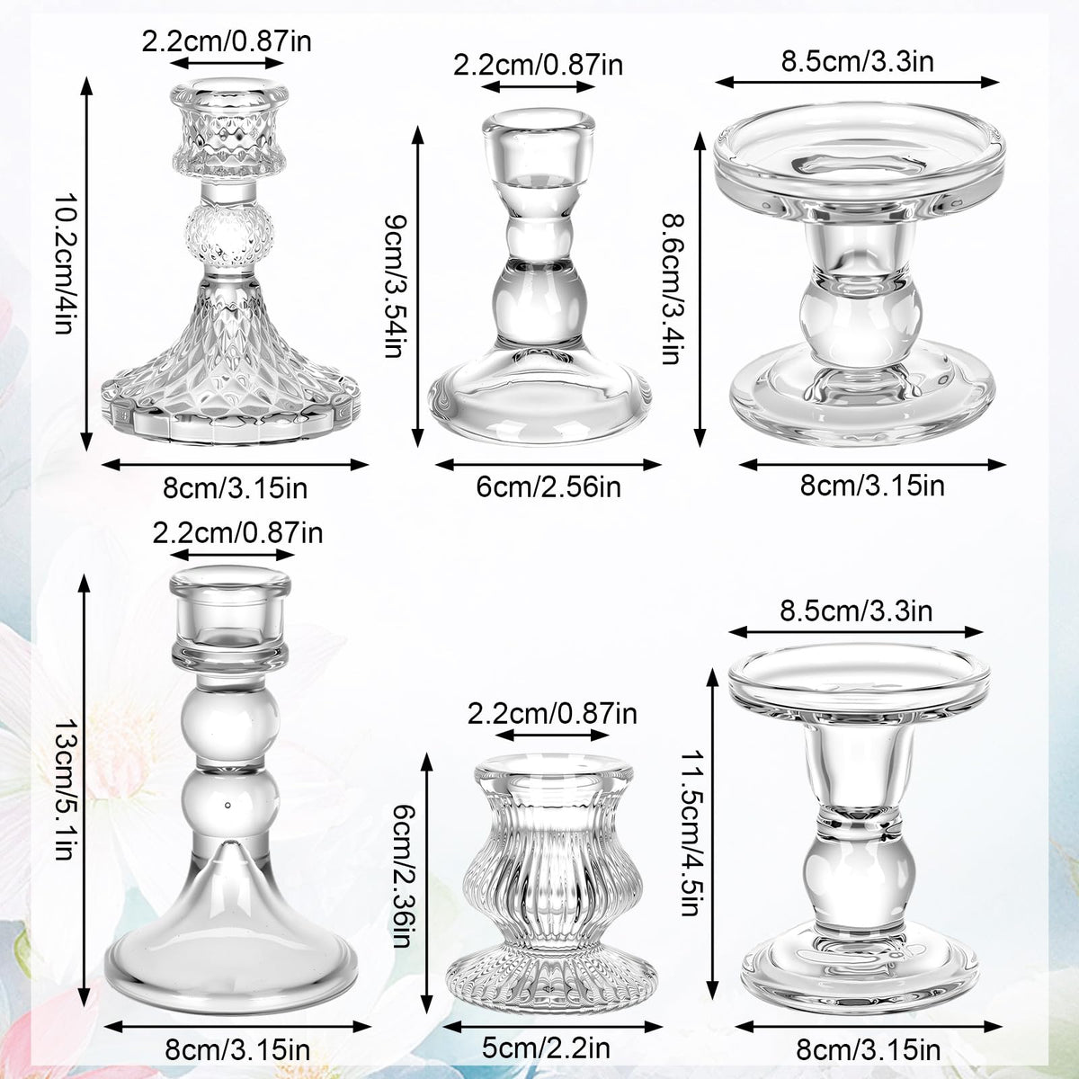 Potchen 8 Pieces Glass Taper Candle Holders Clear Short Stripe Taper Candlestick Holders Bulk Elegant Glass Candle for Table Centerpiece Wedding Christmas Party Decor Festival Home Decoration