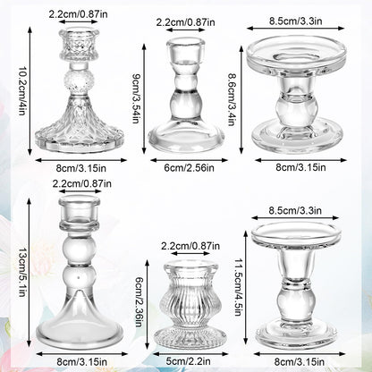 Potchen 8 Pieces Glass Taper Candle Holders Clear Short Stripe Taper Candlestick Holders Bulk Elegant Glass Candle for Table Centerpiece Wedding Christmas Party Decor Festival Home Decoration