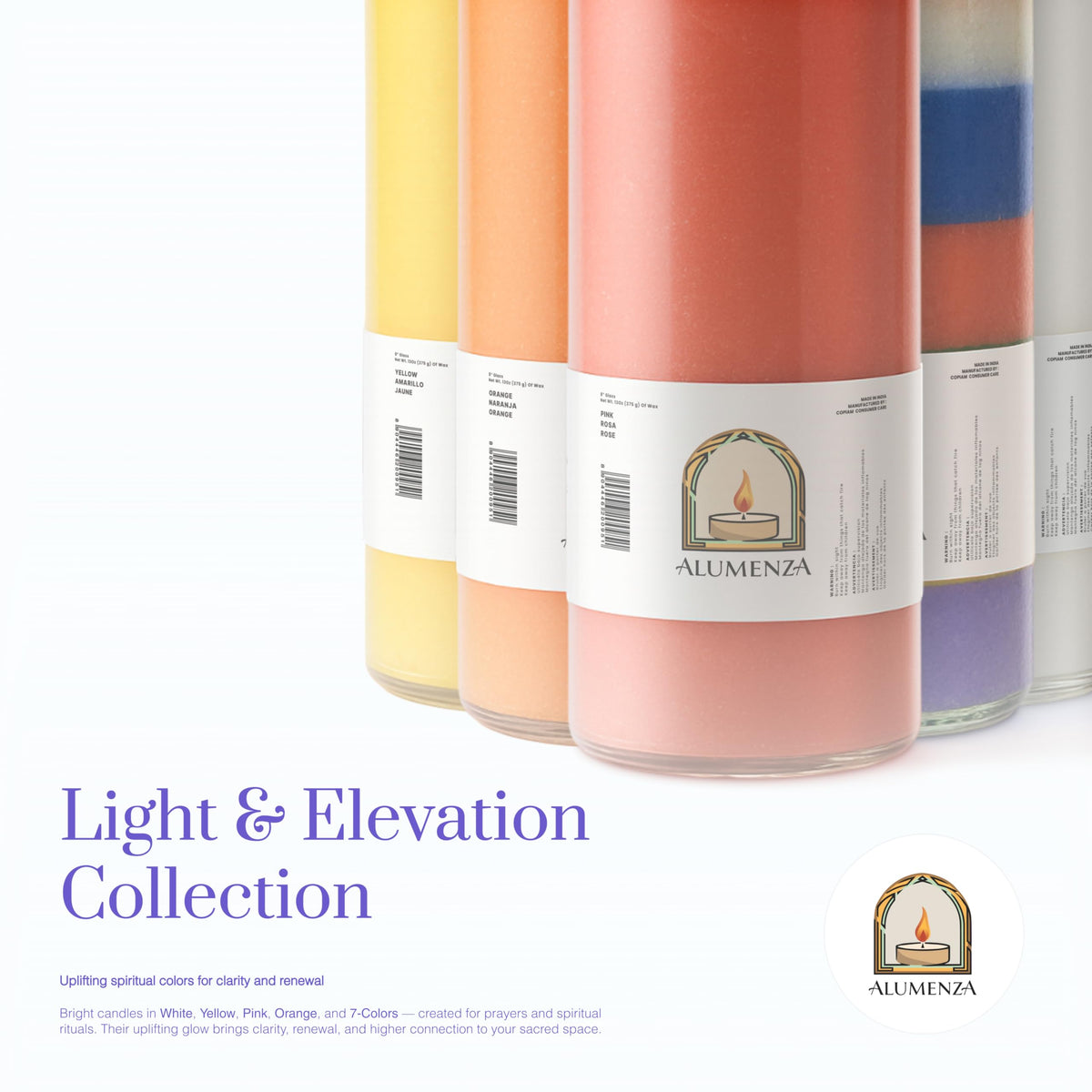 Alumenza Bulk 3 Pack Purple 7 Day Candles in Glass Jar – Paraffin Wax, Clean Burning Unscented | Large & Tall Devotional Prayer Pillar Candles for Home, Memorial, Spells, Long Lasting