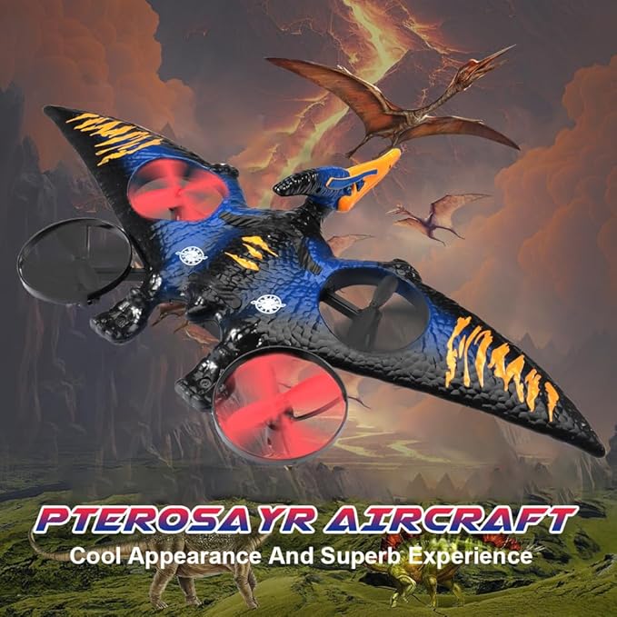 Dinosaur Remote Control Drone 2.4G EPP Foam RC Pterodactyl Hobby RC Airplanes with 6-Axis Gyro One Key Takeoff Landing Stunt Roll &amp 360 Flip Fighter Jet Toy Christmas Birthday Gift for Boys Gi