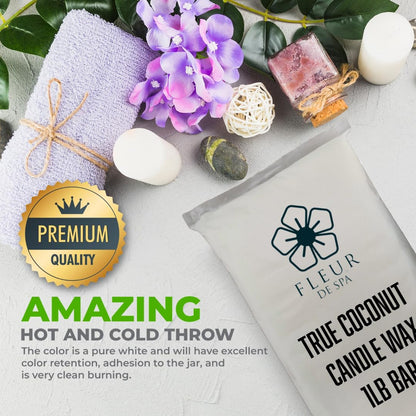 Coconut Candle Wax 6lb by FLEUR DE SPA – Premium All-Natural Coconut Wax Blend – Made in USA – Clean Burn, Great Scent Throw – for DIY Candle Making (6 Pound Box)