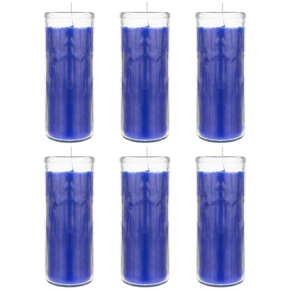 Mega Candles 6 pcs Unscented Blue Dual Cross Glass Container Altagraciano Devotional Prayer Candles, Premium Wax Candle 3 Inch x 7.25 Inch, Sanctuary, Vigils, Prayers, Blessings, Religious, Memorials