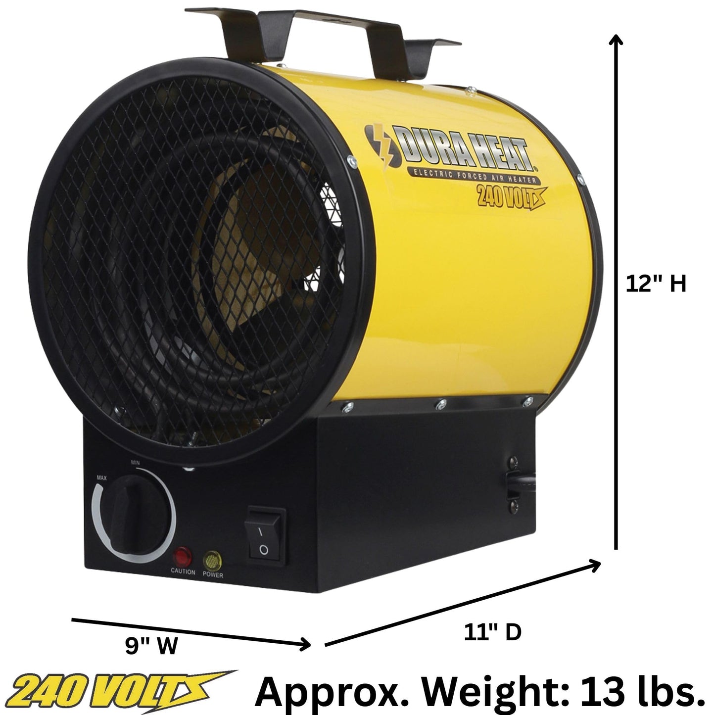 Dura Heat 240V Electric Industrial Garage, Workshop, Warehouse, Construction Heater, Wall/Ceiling Mount, 12,800 BTU, 3,750 Watt Forced Air Heater, Overheat Protection - Ideal for Garage & Workshop