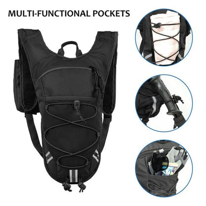 DEVONWIDE Lightweight Hydration Backpack 2L Water Bladder Pack - Black | Water Backpack for Running, Cycling, Hiking | Anti-Theft, Reflective, with Phone Holder & Trekking Pole Loops