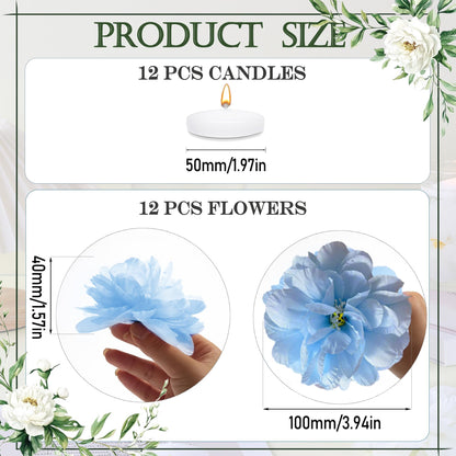ZJGXH 24 Pcs Floating Candles for Centerpieces and Floating Flowers Vase Fillers for Centerpieces Artificial Blue Flowers for Wedding Party Home Table Decoration
