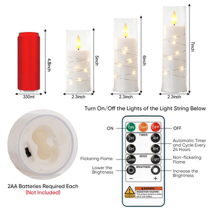 Raycare Flameless Candle with Remote Timer, 3 Flickering Acrylic Battery Operated LED Pillar Candles with Embedded Star String for Home Decor(White)