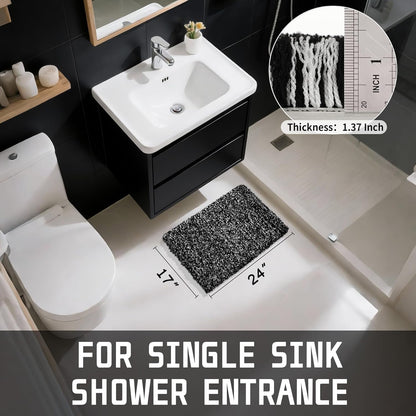 Yimobra Black and White Bathroom Rugs Non Slip Washable, Ultra Soft and Water Absorbent Bath Mats, Plush Fluffy Shower Mat Outside, Microfiber Thick Matts for Bathroom Floor/Sink, 24x17