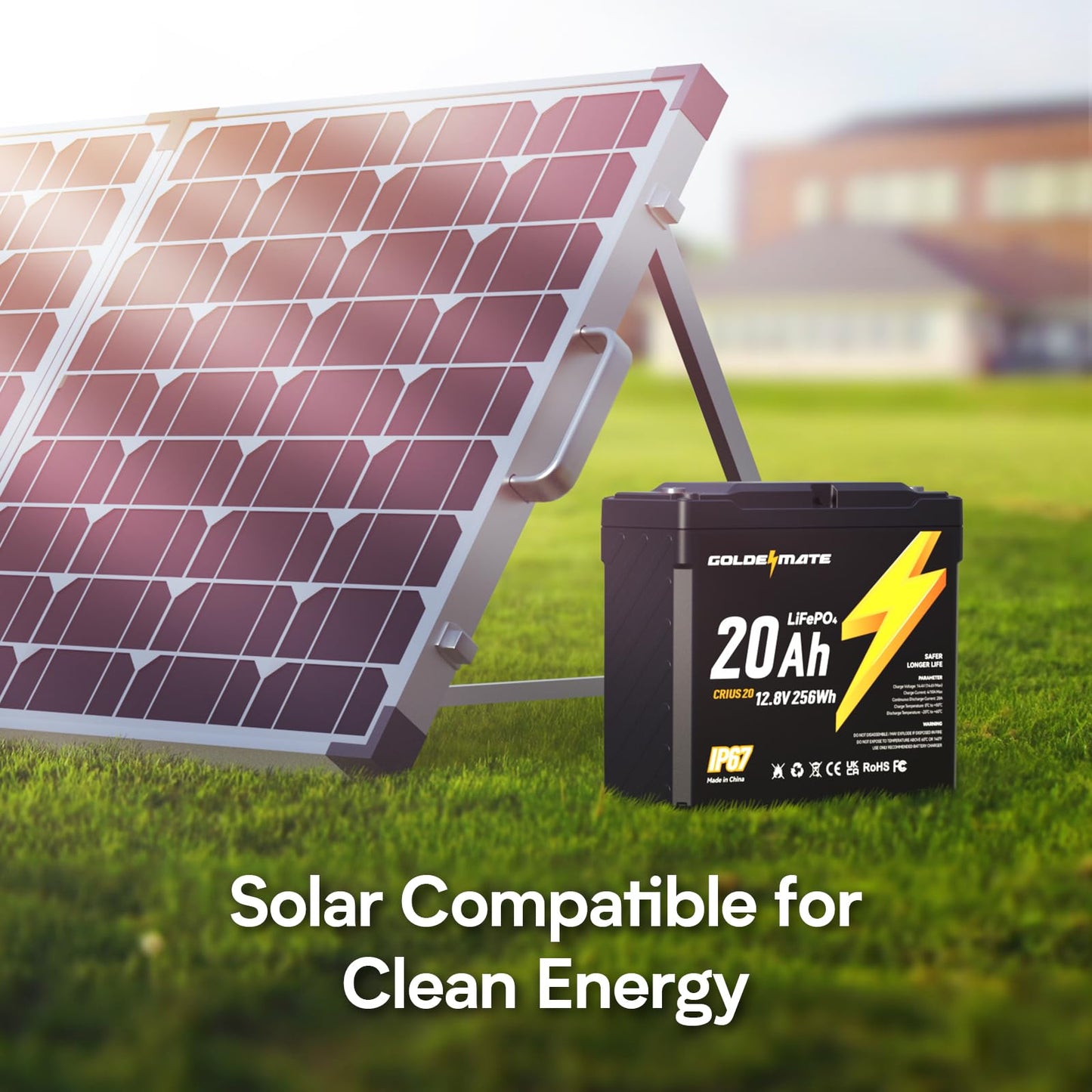 GOLDENMATE 12V 20Ah LiFePO4 Battery(2 Packs), IP67 Waterproof, 12V Lithium Battery with 5000+ Deep Cycles, Built-in BMS & Premium Battery Cells, Ideal for Solar, Marine, Fishfinder, Off-grid camping