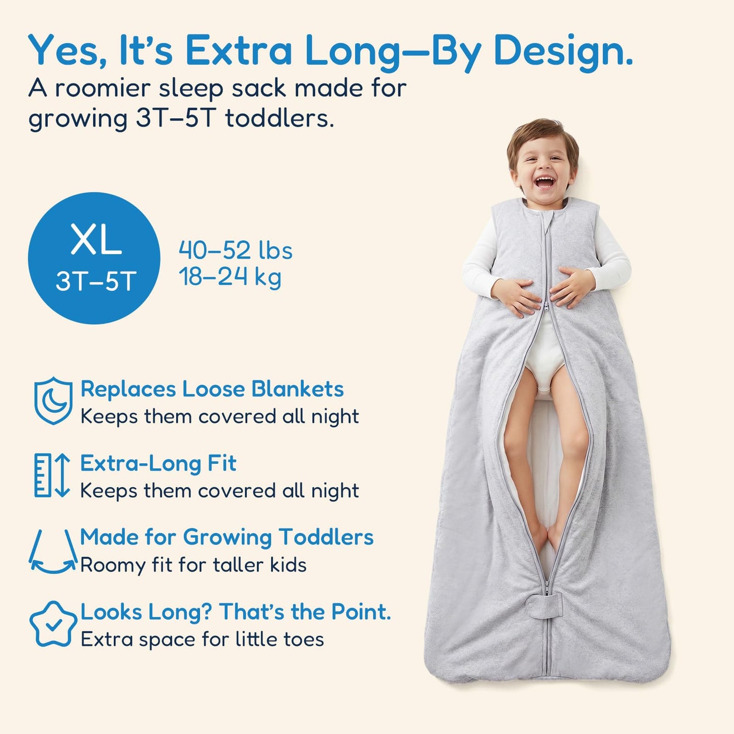 TotAha Toddler Sleep Sack 1.0 TOG for 2T-3T-4T, Soft Wearable Blanket Baby Sleep Bag with 2-Way Safe Zippers,Fluffy Extra Large Sleeping Sacks, Grey
