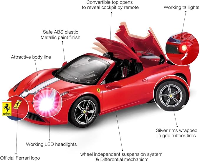Rastar RC Car | Radio Remote Control Car 1/14 Scale Ferrari 458 Special A Model Toy Car for Kids Auto Open &amp Close Red