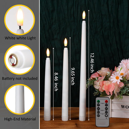 Tuanse 20 Pcs Flickering Flameless Taper Candles Bulk LED Battery Operated Realistic Flame Effect with Remote & Timer Safe No Fire Wax Drip Candles for Wedding Church Home Decor (12.4",White)