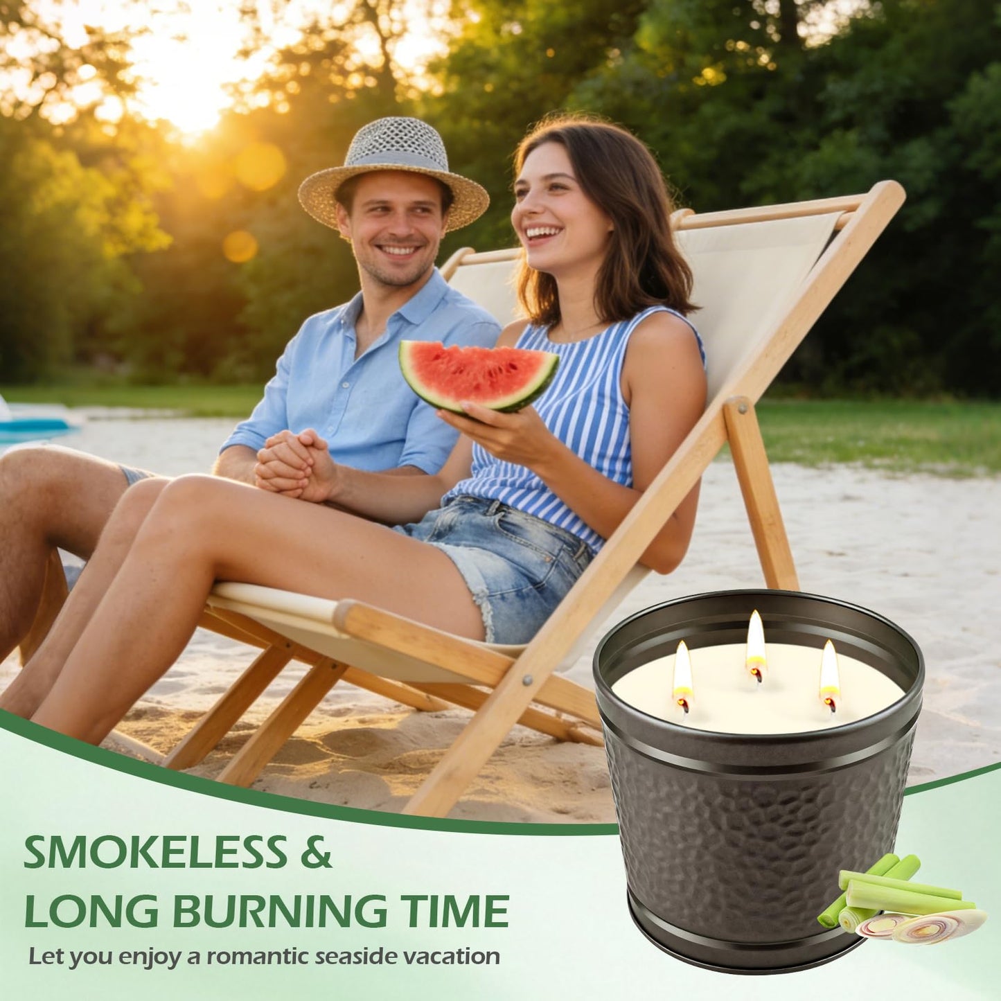 Citronella Candles Outdoor, Large Citronella Candle for Patio, 2 Pack Natural Soy Wax Outdoor Candles Bulk for Garden Yard Home Balcony Camping Backyard,Summer Candle Bulk for Home, Long Burning