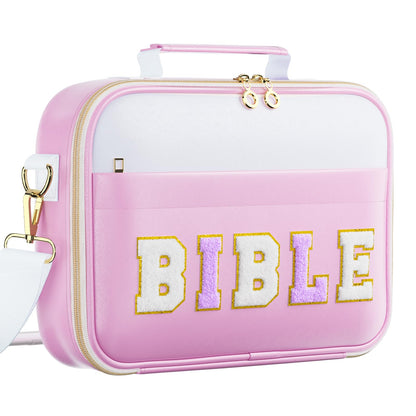 WOBAGMEN Bible Cover Case for Women,Large Leather Bible Book Covers with Bible Study Supplies, Bible Study Accessories Bible Journaling Kit,Purple Church Bag Christian Gifts for Women