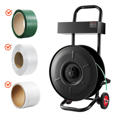 VEVOR Banding Strapping Cart, Fit for PET/PP/Polyester Strapping Coils with 8 inches Core Size, Heavy Duty Strapping Dispenser Equipped with Upgrade Brake System, Built-in Spacious Tray for Tools