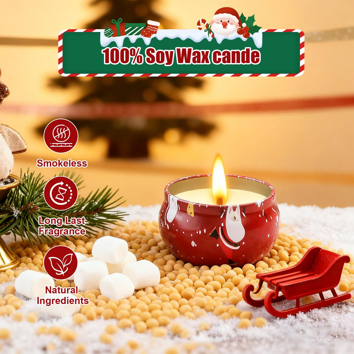 Christmas Scented Candle Gift 12 Pack, Christmas Candles for Home Scented, 100% Natural Soy Wax Long Lasting Jar Aromatherapy Candle Gifts for Mother's Day