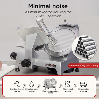 Paladin Equipment 10" Electric Meat Slicer, 1/3 HP Deli Slicer with Italian Carbon Steel Blade, Lunch Food, Semi-frozen Meat, Cheese Cutter, Adjustable Slicing Thickness for Commercial and Home Use
