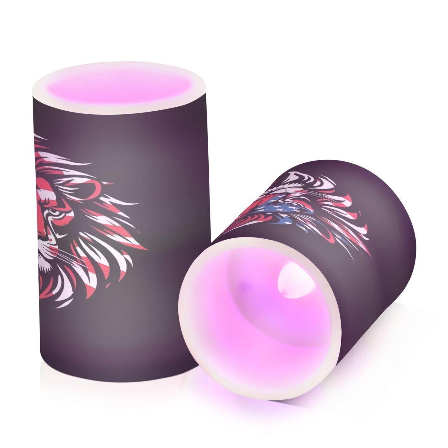 Grgvtei Flameless Candles American Flag Lion Head Flickering LED Pillar Candles with Remote & Timer, Battery Operated Set of 2 Warm Glow for Wedding Party Home Decoration