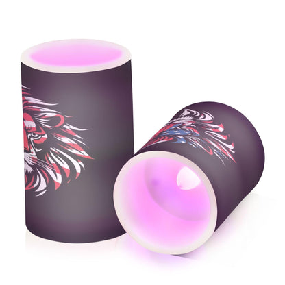 Grgvtei Flameless Candles American Flag Lion Head Flickering LED Pillar Candles with Remote & Timer, Battery Operated Set of 2 Warm Glow for Wedding Party Home Decoration