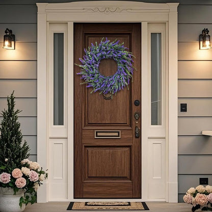 26'' Large Eucalyptus and Lavender Wreath for Front Door, Porch, Window- Artificial Eucalyptus Leaves with Lavender Wreath for Home, Farmhouse Wall Decor- Spring, Summer, Fall, All Seasons (Purple)