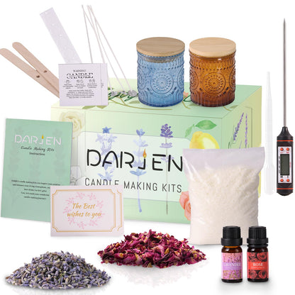 DARJEN Candle Making Kits for Adults- Soy Candle Making Supplies with 2 Candle Jars(Blue, Amber), Wax, Scents, Card & More, DIY Starter Candle Making Kit, Full Set DIY Arts & Crafts Gift