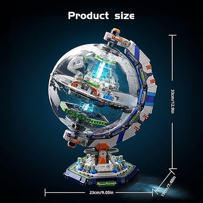 Space Station Globe Building Set for Adults- 1793 Pcs Globe Display Model with Illumination Modes 360° Rotatable LED Educational Stem Toys Birthday Gifts for Boys Teen Home Decor
