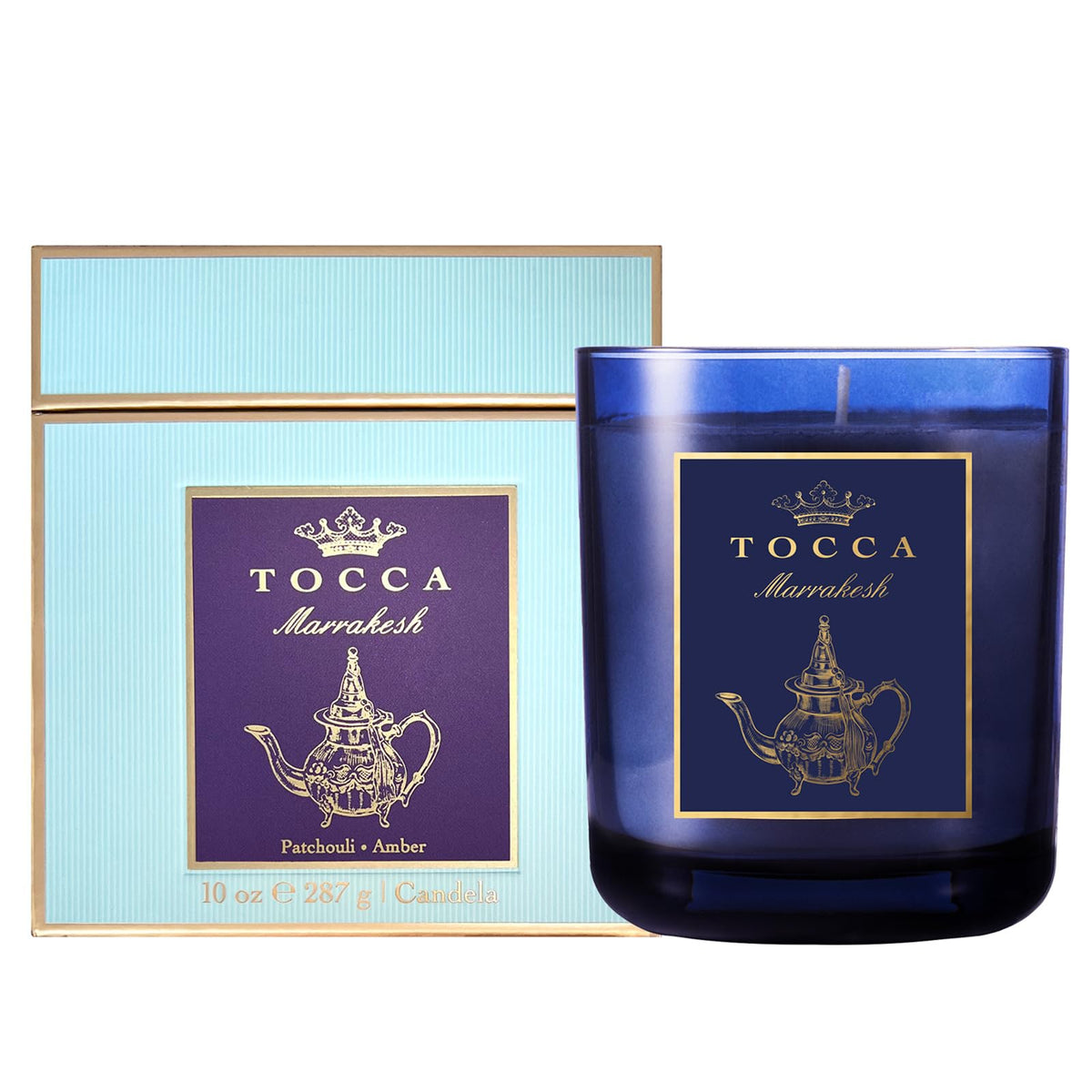 TOCCA Marrakesh 10oz Candle - Patchouli & Amber Scented, Hand Poured Soy-Wax Blend with 100% Cotton Wick, 60 Hour Burn Time