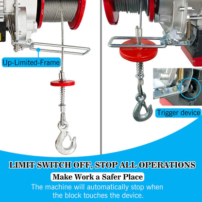 2 in 1 Electric Hoist,440 lbs Attic Lift Electric Hoist 110 Volt with Remote Control,16ft/33ft Lifting Speed,328ft Wireless/Wire Electric Hoist Winch for Garage,Warehouse,Factory,Construction Site