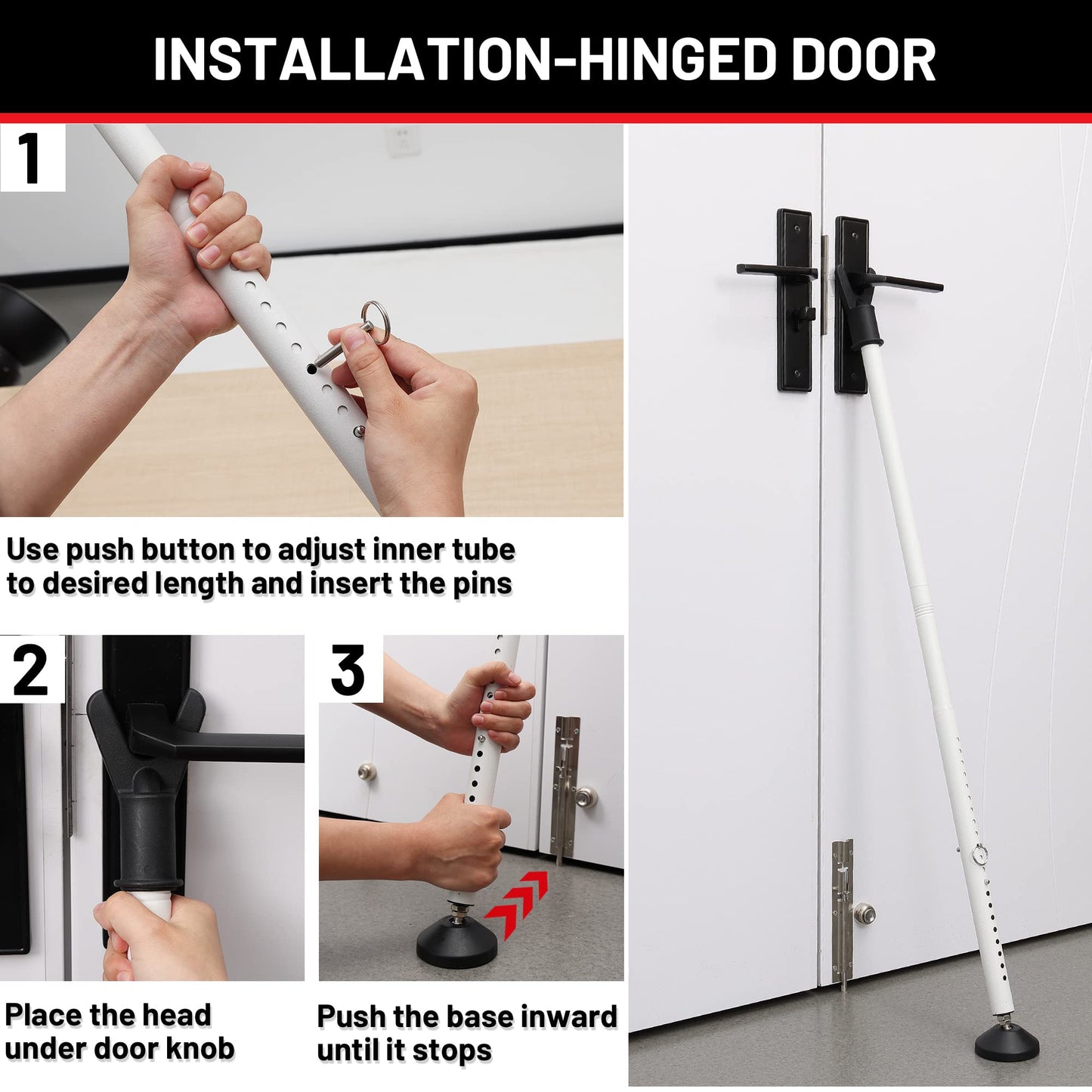 Keplrend Heavy Duty Door Jammer Security Bar - Adjustable Sliding Door Security Bar - Door Stoppers - White