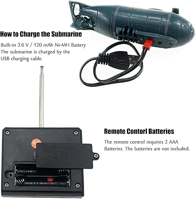Tipmant Mini RC Nuclear Submarine Toy Remote Control Boat Electric Dive Fish Water Tank Kids Gifts (Blue)