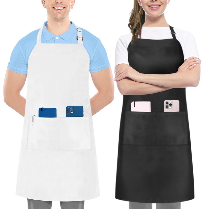 Utopia Kitchen 2 Pack Bib Apron, Adjustable with 2 Pockets, Water and Oil Resistant, Cooking Kitchen Chef Apron for Women Men (2 Pack, Black & White)